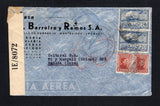 URUGUAY - 1943 - DESTINATION, CENSORSHIP & ROUTING: Censored airmail cover franked with 1939 2 x 20c blue 'La Carreta' issue and 1943 pair 2c brown red (SG 819 & 870) tied by MONTEVIDEO cds's dated 25 JUN 1943. Addressed to CUBA, routed via TRINIDAD & TOBAGO with black & white printed 'OPENED BY EXAMINER I.E./8072' Trinidadian censor strip at left and circular Cuban censor mark on front.  (URU45196)