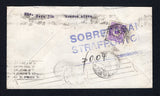 URUGUAY - 1939 - POSTAGE DUE: Incoming cover from Argentina franked on front with 2 x 1939 5c carmine UPU issue (SG 679) tied by BUENOS AIRES machine cancel dated 19 ABR 1939. Addressed to 'Otto Vierck, Vapor General Osorio, Montevideo, Uruguay'. The cover has been taxed on arrival with various notations in manuscript and added 1938 4c bright violet 'Postage Due' issue (SG D798) tied by large 'SOBRETASA! STRAFPORTO $0.04 CENTESIMOS' marking in purple with value added in manuscript. Various other cds's also