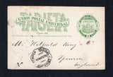 URUGUAY - 1882 - POSTAL STATIONERY: 3c green postal stationery card (H&G 4) used with fine strike of CORREO VECINAL MONTEVIDEO cds dated 16 MAY 1882. Addressed to UK with full commercial message and arrival cds on reverse.  (URU45529)