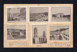 URUGUAY - 1898 - POSTAL STATIONERY & CINDERELLA: 2c brown on buff postal stationery card (H&G 44) used with MONTEVIDEO cds dated 15 FEB 1898 with six different photographic cinderella labels featuring views of Uruguay attached on reverse and titles 'SUD-AMERICA EN MINIATURA'. Addressed locally within MONTEVIDEO. Very attractive and unusual.  (URU45531)