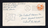 UNITED STATES OF AMERICA - 1944 - ALASKA & MILITARY MAIL: 6c orange postal stationery airmail envelope (H&G FB3) with manuscript 'Pfc Joseph Lada - 36511268, CO D 331st Engrs, A.P.O. 980 c/o PTY Seattle, Wash' return address at top used with U.S.ARMY POSTAL SERVICE 980 cds dated SEP 23 1944 located on ADAK ISLAND in the remote Andreanof Islands in the Bering sea. Addressed to DETROIT with boxed censor mark on front.  (USA45296)