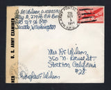 UNITED STATES OF AMERICA - 1944 - ALASKA & MILITARY MAIL: Censored cover with manuscript 'Lt. D.E. Wilson, O-1080591, Btry. A. 279th CA BN, APO 729 c/o PM Seattle, Washington' return address at top franked with 1941 6c carmine AIR issue (SG A901) tied by U.S.ARMY POSTAL SERVICE A.P.O. 729 cds dated NOV 1 1944 located on SHEMYA ISLAND in the remote Near Islands in the Bering sea. Addressed to STOCKTON, CALIFORNIA, censored with censor tape at left tied by circular censor mark.  (USA45297)