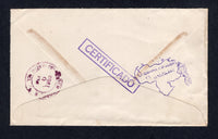 VENEZUELA - 1965 - PROPAGANDA: Registered cover franked with single 1956 1b reddish purple (SG 1418) tied by SILENCIO cds with boxed registration marking alongside. Addressed to USA with boxed 'CERTIFICADO' marking on reverse and fine strike of GUAYANA ESEQUIBA ES VENEZOLANA 'Map' propaganda cachet showing the disputed territory shaded and as part of Venezuela. Very scarce.  (VEN/10943)