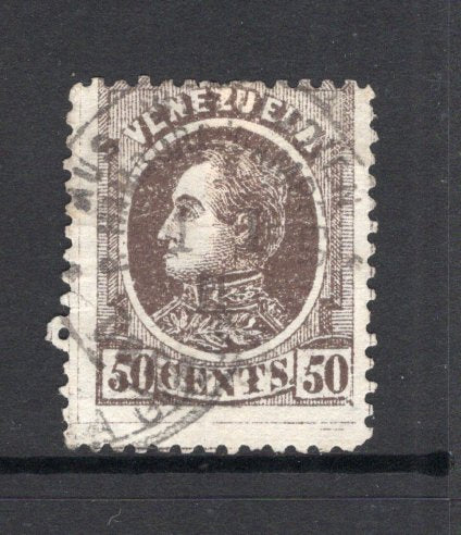VENEZUELA - 1880 - FOREIGN MAIL ISSUE: 50c brown 'Foreign Mail' issue on thin paper, first printing, Transfer Type 8, a fine used copy with AUS WESTINDIEN maritime cds. (SG 105)  (VEN/31046)