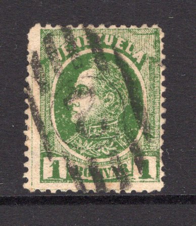 VENEZUELA - 1880 - FOREIGN MAIL ISSUE: 1b green 'Foreign Mail' issue first printing on thin paper, Transfer Type 8, a superb used copy with good central strike of barred numeral '2' NEW YORK maritime cancel. Scarce. (SG 106)  (VEN/3852)