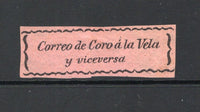 VENEZUELA - 1870 - LOCAL ISSUE - CORO Y LA VELA: Black on pinkish purple paper 'Typeset' local issue inscribed 'Correo de Coro a la Vela y viceversa', a very fine unused example with four margins. Very rare. A copy of a genuine Moorhouse certificate for a smiliar stamp accompanies as reference only. (Hurt & Williams #3, Valera #6)  (VEN/42261)