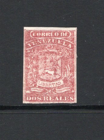 VENEZUELA - 1859 - CLASSIC ISSUES: 2r red 'First' issue, coarse impression, a fine unused copy. Four margins. (SG 9)  (VEN/42264)