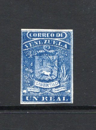 VENEZUELA - 1859 - CLASSIC ISSUES: 1r blue 'First' issue, coarse impression a fine unused copy. Four margins. (SG 8)  (VEN/42265)