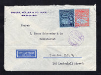 VENEZUELA - 1937 - AIRMAIL: Airmail cover franked with 1932 1b indigo and 2b 30c scarlet AIRMAIL issue on Security Banknote paper (SG 433 & 441) tied by MARACAIBO cds's dated 23-2-1937. Addressed to UK.  (VEN/42362)