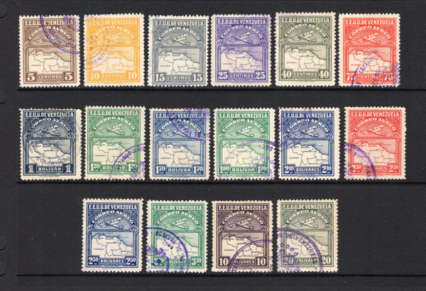 VENEZUELA - 1930 - AIRMAIL: 'Airmail' issue on plain paper, the set of sixteen fine cds used. (SG 395/410)  (VEN/42716)