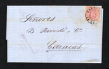 VENEZUELA - 1876 - CLASSIC ISSUES & FORWARDING AGENT: Complete folded letter datelined 'Andres Pietri, Riocaribe Junio 20 1876' forwarded by hand with good strike of 'MSR STOCKMEYER COMISIONISTA LA GUAIRA' forwarding agents handstamp in purple on front then franked with four margin 1873 ½r rose pink with 'Contrasena - Estampillas de Correos' overprint in large letters (SG 79, third Aramburu printing) tied by undated CORREOS LA GUAIRA cds in black. Addressed to CARACAS. A few light tones but an interesting 