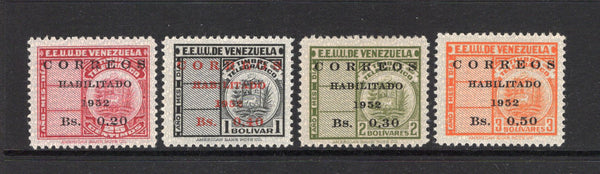 VENEZUELA - 1952 - PROVISIONAL ISSUE: 'Telegraph' issue with 'CORREOS HABILITADO 1952' surcharge, the set of four fine mint. (SG 1133/1136)  (VEN44059)