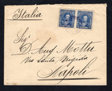 VENEZUELA - 1905 - CANCELLATION: Cover franked with pair 1904 25c deep ultramarine 'Sucre' issue (SG 314) tied by good strike of small undated RIO CHICO cancel in blackish purple. Addressed to ITALY with arrival cds on reverse. A scarce cancellation.  (VEN44443)
