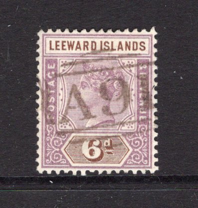 VIRGIN ISLANDS - 1890 - CANCELLATION: 6d dull mauve & brown QV Leeward Islands issue used with fine central strike of 'A91' barred numeral cancel. (SG 5)  (VIR/17213)