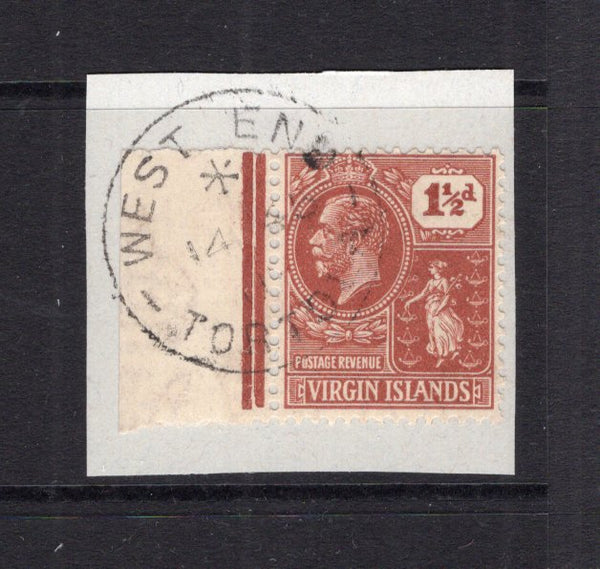 VIRGIN ISLANDS - 1922 - CANCELLATION: 1½d venetian red GV issue tied on piece by good strike of WEST END TORTOLA cds. (SG 91)  (VIR/28929)