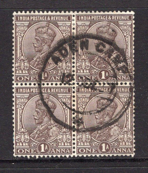 ADEN - 1930 - INDIA USED IN ADEN & MULTIPLE: 1a chocolate GV issue of India, a fine used block of four with ADEN CAMP cds dated 12 OCT 1927. (SG 203)  (ADE/23377)