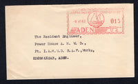 ADEN - 1963 - METER MARK: Stampless 'Meter' cover with fine strike of large illustrated POSTAGE REVENUE ADEN 0.15 SH/CTS U4 'Dhow' meter mark in red dated 8 VI 63. Addressed internally to KHORMAKSAR. Internal meter mail is scarce.  (ADE/23772)