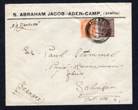 ADEN - 1933 - INDIA USED IN ADEN: Cover franked with India 1926 1a chocolate and 2a 6p orange GV issue (SG 203 & 207) tied by fine strike of ADEN CAMP cds dated 16 AUG 1933. Addressed to GERMANY with manuscript 'S/S RANPURA' ship endorsement.  (ADE/36452)