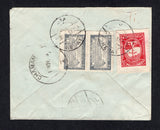 AFGHANISTAN  -  1949  -  CANCELLATION & AIRMAIL: Cover franked on reverse with 1939 pair 40p grey & 45p red (SG 266 & 267) tied by HERAT cds's. Sent airmail to UK with light KANDAHAR & CHAMAN (India) transit cds's all on reverse and fine example of the blue 'Aeroplane' Afghan airmail label on front. Scarce.  (AFG/46)