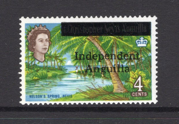 ANGUILLA - 1967 - PROVISIONAL ISSUE: 4c 'Nelson's Spring. Nevis' QE2 issue overprinted 'INDEPENDENT ANGUIILLA' in black, a fine unmounted mint copy. (SG 5)  (ANG/27334)