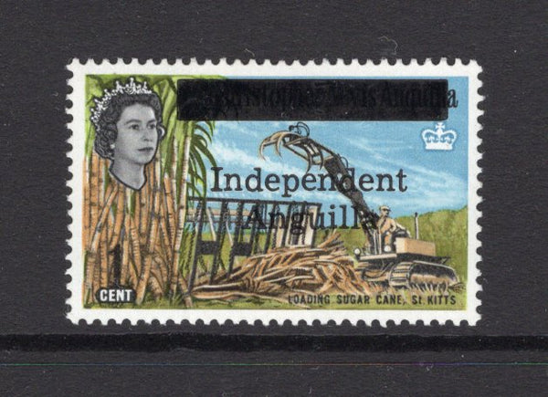 ANGUILLA - 1967 - PROVISIONAL ISSUE: 1c 'Loading Sugar cane. St. Kitts' QE2 issue overprinted 'INDEPENDENT ANGUIILLA' in black, a fine unmounted mint copy. (SG 2)  (ANG/27335)