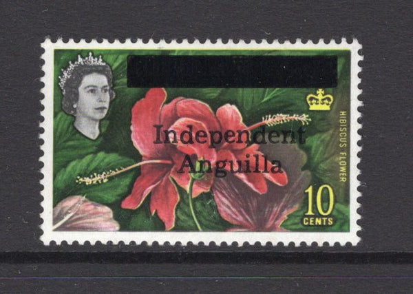 ANGUILLA - 1967 - PROVISIONAL ISSUE: 10c 'Hibiscus' QE2 issue overprinted 'INDEPENDENT ANGUIILLA' in black, a fine unmounted mint copy. (SG 8)  (ANG/27336)