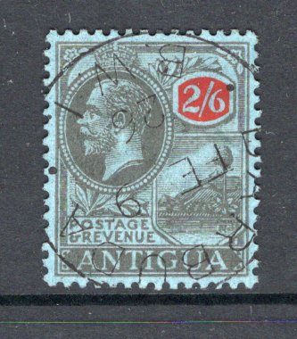 ANTIGUA - BARBUDA - 1921 - CANCELLATION: 2/6 black & red on blue GV issue, a superb used copy with BARBUDA cds dated FEB 9 1926. (SG 59)  (ANT/32612)