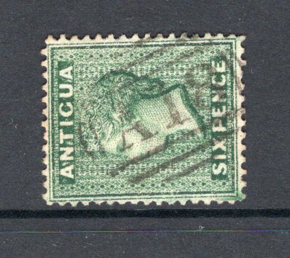ANTIGUA - 1876 - CANCELLATION: 6d green 'QV' issue, watermark 'Crown CC', perf 14 a superb used copy with good strike of 'A18' barred numeral cancel of ENGLISH HARBOUR. (SG 18)  (ANT/34594)