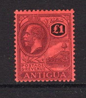 ANTIGUA - 1921 - GV ISSUE: £1 purple & black on red GV issue, watermark 'Multi Crown CA'. A fine mint copy. (SG 61)  (ANT/34659)
