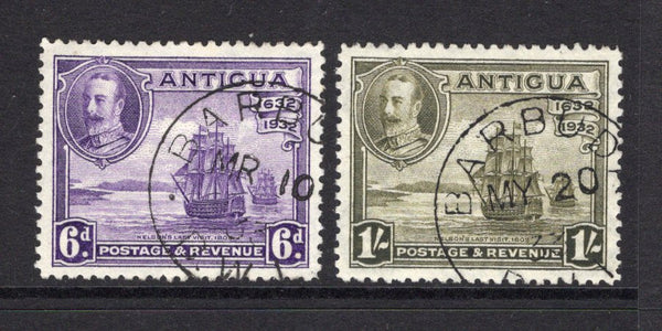 ANTIGUA - BARBUDA - 1932 - CANCELLATION: 6d violet and 1/- olive green GV 'Tercentenary' issue both superb used with complete strikes of BARBUDA B.W.I. cds dated MAR 10 and MAR 20 1933. (SG 87/88)  (ANT/39232)