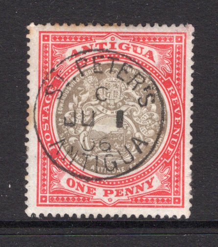 ANTIGUA - 1903 - CANCELLATION: 1d grey black & rose red 'Arms' issue used with superb central strike of ST. PETER'S cds dated JUN 1 1906. Some light toning on perfs. (SG 32)  (ANT/40338)