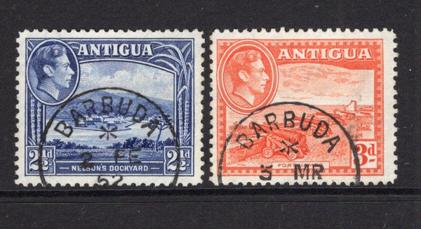ANTIGUA - BARBUDA - 1938 - CANCELLATION: 2½d deep ultramarine and 3d orange GVI issue both used with fine strikes of BARBUDA cds. (SG 102/103)  (ANT/40564)