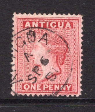 ANTIGUA - 1876 - CLASSIC ISSUES: 1d lake rose 'QV' issue watermark 'Crown CC', perf 14, a fine used copy with ANTIGUA cds dated SEPT 6 1881. (SG 17)  (ANT/9781)