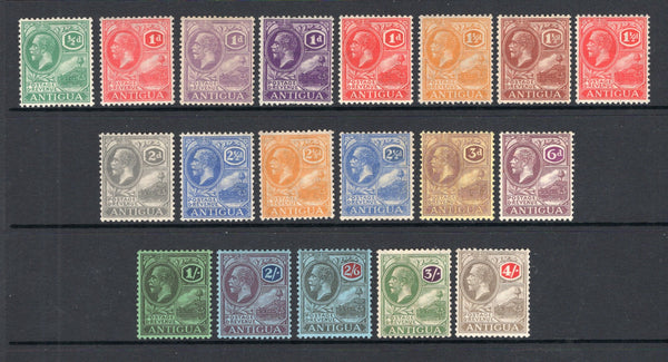 ANTIGUA - 1921 - DEFINITIVE ISSUE: 'GV' issue watermark 'Script CA' the set of eighteen plus the additional listed shade of the 1d all fine mint. (SG 62/80 & 64a)  (ANT/9792)