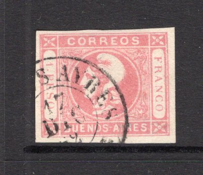 ARGENTINA - BUENOS AIRES - 1862 - BUENOS AIRES - CLASSIC ISSUES: 1p pale rose 'Liberty' issue, fine impression, a superb copy, four large margins used with BUENOS AIRES cds dated 17 DEC 1862. Superb quality. (SG P45)  (ARG/21685)