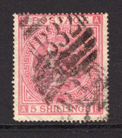 ARGENTINA - 1867 - BRITISH POST OFFICE: 5/- rose QV issue of Great Britain, plate 1, a fine used copy with two strikes of barred numeral 'B32' of the British P.O. at BUENOS AIRES. (SG Z28)  (ARG/25244)