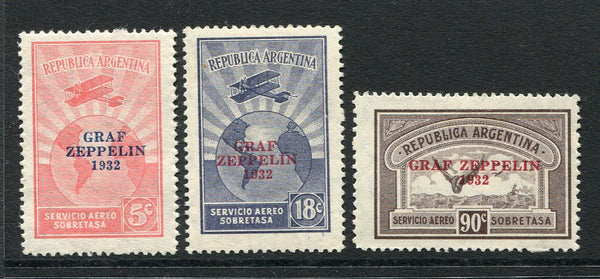 ARGENTINA - 1932 - ZEPPELIN: 'Graf Zeppelin' overprint issue the set of three fine mint. (SG 629/631)  (ARG/26982)