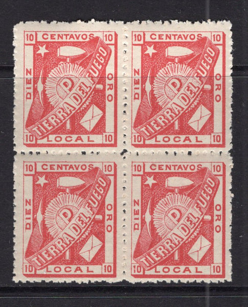 ARGENTINA - TIERRA DEL FUEGO - 1891 - LOCAL POST: 10c carmine rose 'Poppers Local Post' issue, a fine mint block of four from the later printing. (SG 1)  (ARG/2759)