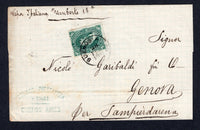 ARGENTINA - 1880 - ROULETTE ISSUE: Cover with manuscript 'Vapor Italiano "Umberto 1st" ship endorsement franked with 1877 16c green 'Roulette' issue (SG 41) tied by BUENOS AIRES cds dated 28 FEB 1880. Addressed to ITALY with arrival cds's on reverse. Very attractive.  (ARG/36204)
