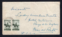 ARGENTINA - 1942 - TRAVELLING POST OFFICES: Cover with manuscript 'J.J.G. - Canals - FCCA' on reverse franked with pair 1941 5c grey olive (SG 696) tied by ESTAFETA FERROVIARIA "E 77" cds dated 13 MAR 1932. Addressed to MAR DEL PLATA. Original letter enclosed.  (ARG/37218)