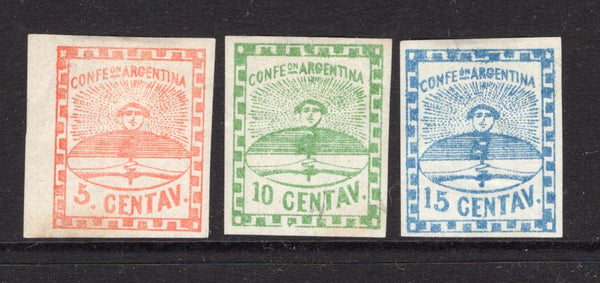 ARGENTINA - 1858 - CLASSIC ISSUES: 'Confederation' issue, the set of three fine mint. (SG 1/3)  (ARG/38097)