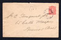 ARGENTINA - 1889 - CANCELLATION & RAILWAYS: 5c red on white 'Rivadavia' postal stationery envelope (H&G B7a) used with fine strike of ES. N ZAMA (B.A.) railway station cds in blackish purple dated 16 MAY 1889. Addressed locally within BUENOS AIRES with boxed '6' marking in front and ABONADOS No.3 and BUENOS AIRES arrival cds's on reverse. A scarce cancel.  (ARG/38517)