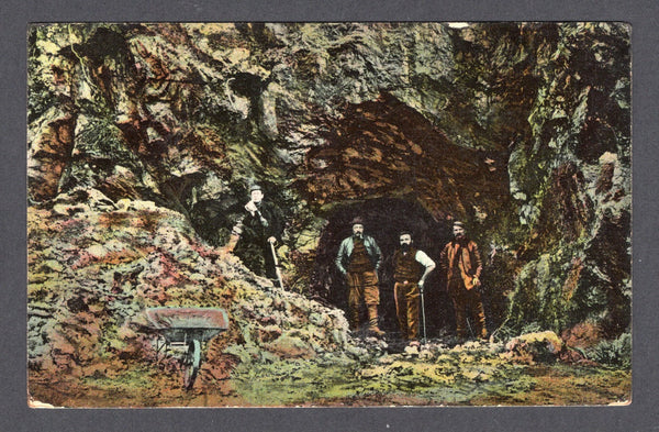 ARGENTINA - 1910 - TIERRA DEL FUEGO, MINING & POSTCARD: Colour PPC 'Rep. Arg. Minas de Cobre. Tierra del Fuego' depicting group of miners at the entrance to the copper mine.  (ARG/38638)