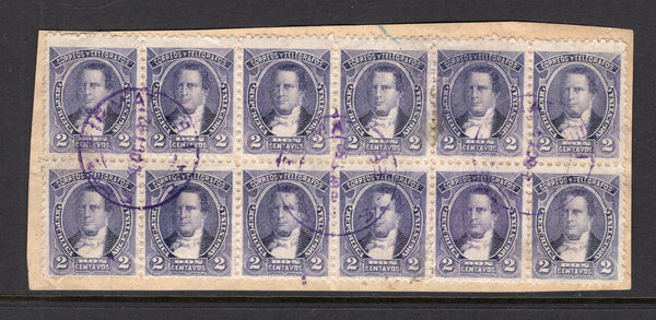 ARGENTINA - 1888 - MULTIPLE: 2c violet 'Portrait' issue, a fine used block of twelve on piece with purple cds cancels dated 16 OCT 1892. A scarce used multiple. (SG 125)  (ARG/41097)