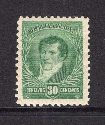 ARGENTINA - 1892 - COLOUR TRIAL: 30c yellow green 'Belgrano' issue COLOUR TRIAL on German paper with 'Sun' watermark, perf 11½, fine mint with gum. (See Kneitschel 1958, Page 695)  (ARG/41240)