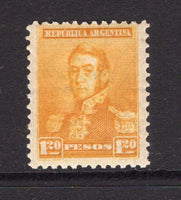 ARGENTINA - 1892 - COLOUR TRIAL: 1p 20c yellow 'San Martin' issue COLOUR TRIAL on German paper with 'Sun' watermark, perf 11½, fine mint with gum. (See Kneitschel 1958, Page 695)  (ARG/41243)