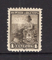 ARGENTINA - 1899 - COLOUR TRIAL: 4c grey brown 'Liberty Shield' issue COLOUR TRIAL on 'Sun' watermark paper, perf 11½, fine mint with gum. (See Kneitschel 1958, Page 697)  (ARG/41245)