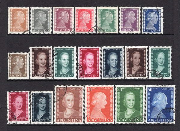 ARGENTINA - 1952 - EVA PERON: 'Eva Peron' issue, the complete set of twenty fine cds used. (SG 834/853)  (ARG/41266)