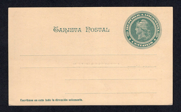 ARGENTINA - 1902 - POSTAL STATIONERY: 4c dark greyish green on yellow postal stationery viewcard (H&G 24b) with view on reverse in green of 'Arroyo Aurifero en el Lago Fontana' fine unused.  (ARG/41378)