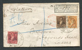 ARGENTINA - 1899 - REGISTRATION & CANCELLATION: Registered cover franked with 1892 1c brown, 5c rose red & 30c orange 'Rivadavia' issue (SG 143, 146 & 186) tied by large GUAMINI (B.A.) cds's with fine printed black & white GUAMINI registration label alongside. Addressed to UK with transit and arrival marks on front & reverse. Fine cover.  (ARG/8039)